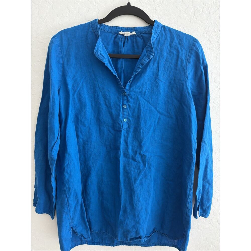 Eileen‎ Fisher 100% Organic Linen Tunic Top XS Royal Blue Lagenlook Coastal Boho